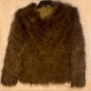 NWT Boutique Genuine Fox Fur Knitted Jacket Brown Soft Luxe 4 Clasp M